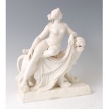 A Victorian parian figure of Diana and the Lion, on rectangular plinth, unmarked, w.30cmCondition