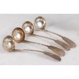 A set of four Scottish silver sauce ladles, in the Fiddle pattern, 5,3oz, maker W. Allen, Glasgow