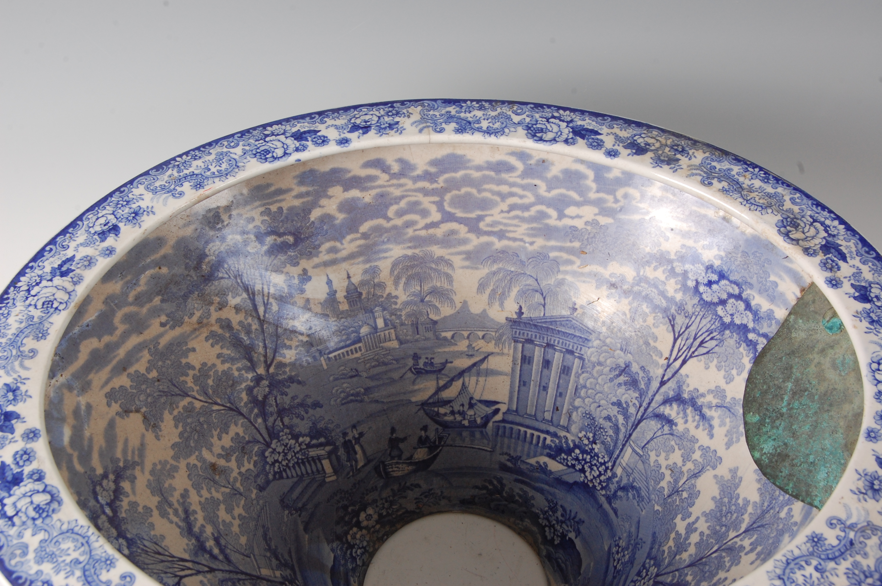 A Victorian blue and white transfer printed toilet bowl, the interior decorated with a fine - Image 3 of 3