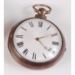 A mid-Victorian gent's silver pair-cased pocket watch, the white enamel dial with Roman numerals,