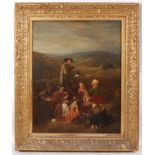 19th century Scottish school - Family gathering in a Highland landscape, oil on canvas, 126 x