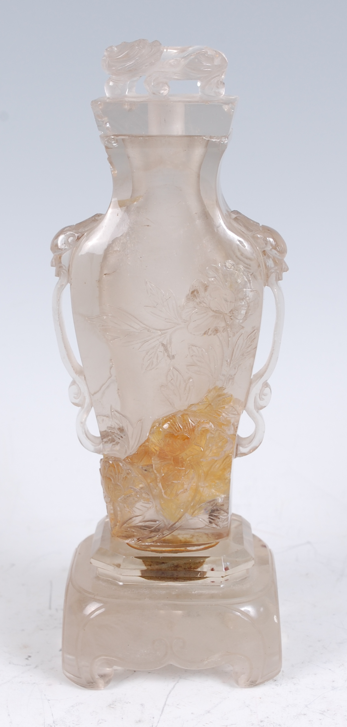 A Chinese carved rock crystal vase and cover on stand, with brown striation, h.19cm; together with - Image 2 of 14