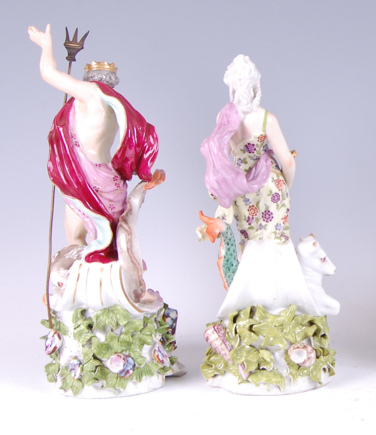 A pair of late 19th century Meissen Dresden figures of Neptune and Doris, each in robed standing - Image 2 of 3