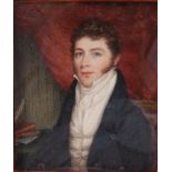 19th century English school - Three-quarter length portrait miniature of a gentleman, watercolour,
