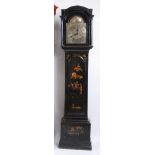 Hugh Davis of London - an early 18th century Chinoiserie black lacquered longcase clock, the