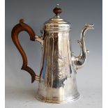 A silver coffee pot, 18th century with later additions, of conical form, with bright cut engraved