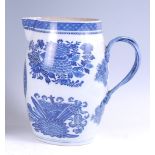 A Chinese export blue and white water jug, decorated with symbols, flowers and foliage, and having