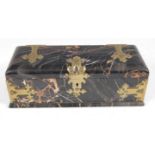 A late Victorian black variegated marble and brass mounted table cigarette box, of rectangular form,