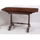 A William IV rosewood sofa table, having single frieze drawer, raised on square cut end supports,