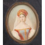 Pellegrini - Bust portrait of a young princess, wearing jewelled headpiece, miniature watercolour on