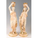 A pair of large late Victorian Royal Worcester blush ivory figures, of female Grecian water-carriers