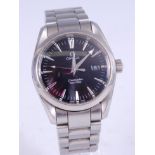 A gent's steel cased Omega Seamaster wristwatch, having signed black dial, baton markers, date