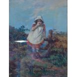 Walter Deukul - Girl by the stile, oil on canvas, signed and dated 1863 lower right, 24 x 18cm