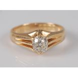 An 18ct yellow gold single stone diamond ring, the old mine cut diamond measuring approx 5.8 x 5.