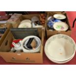 Three boxes of mixed sundries to include Victorian style dessert service, part china dolls