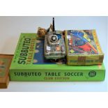 A boxed Subbuteo table soccer club edition game together with a boxed Brimtoy train set, tinplate