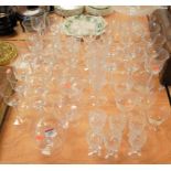 Assorted glassware, to include airtwist wines, Edwardian acid etched wines and sherries, pair of