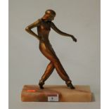 An Art Deco gilt metal dancing figure on alabaster plinth, height 26cm