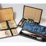 A cased set of six 20th century silver handled knives and forks, hallmarked Sheffield 1963; together