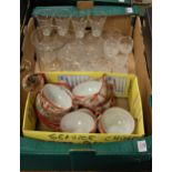 One box of sundries to include part egg shell tea service and mixed glassware.