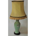 A Chinese celadon glazed vase of baluster form converted into table lamp, vase height 30cm