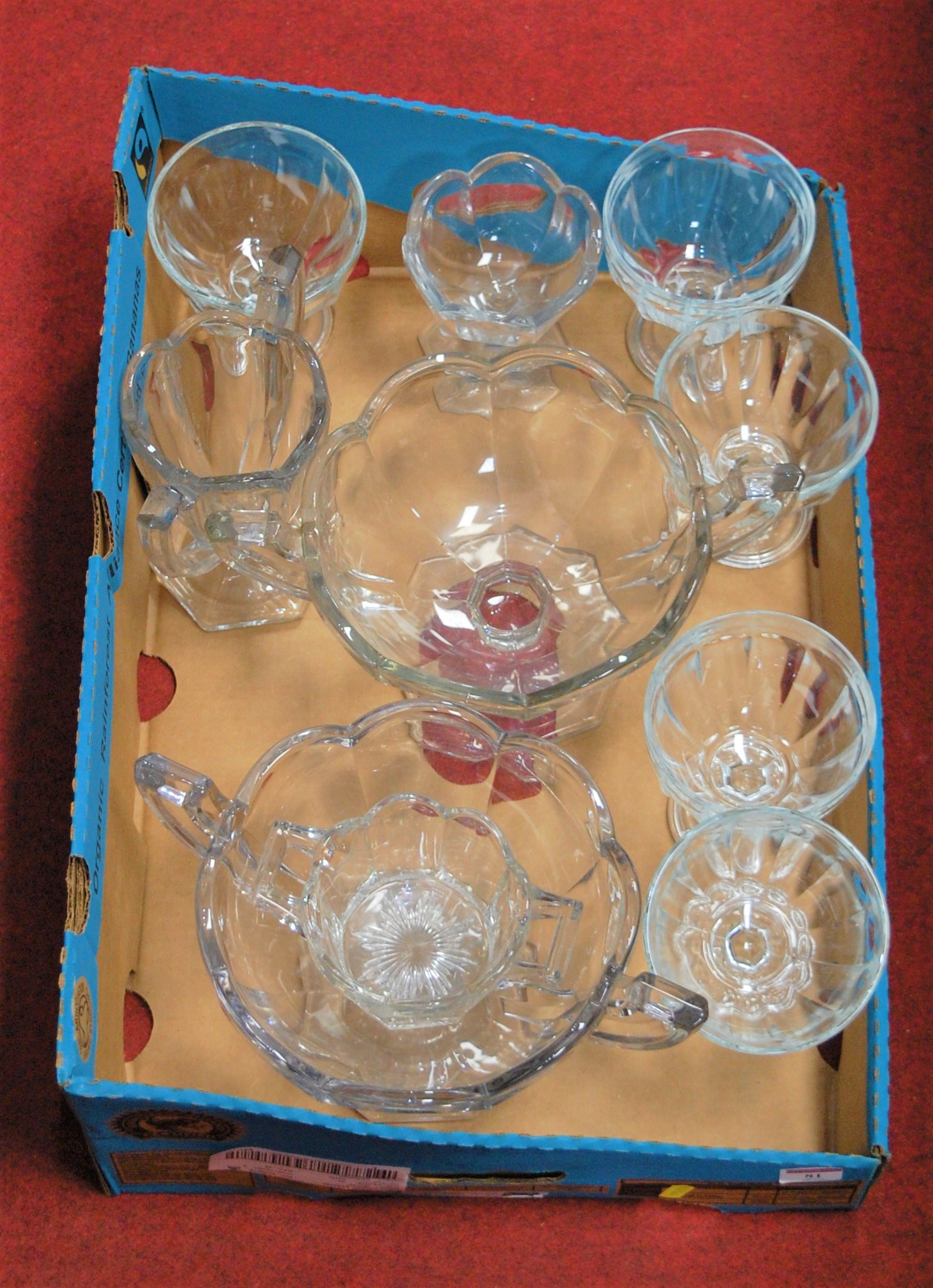 A collection of Chippendale type press moulded glassware, to include trophy cups, bowls etc