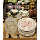 Two boxes of mixed china, glassware, etc, to include Swarovski flower, Spode collectors plates etc