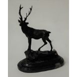 After Pierre-Jules Mêne - a bronze stag on marble plinth, h.39cm