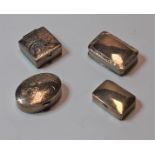A circa 1900 silver pill box of rectangular form, the hinged cover with engraved border having