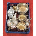 A collection of silver and silver plated items to include a modern silver wine coaster and various