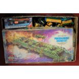 One box of mixed toys to include Airfix pontoon bridge assault set, various diecasts, etc