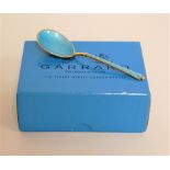A Danish silver gilt and blue guilloche enamelled tea spoon in Garrards box