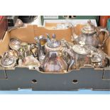 A collection of various silver plated items to include 5 teapots, sauce boats, and various other