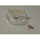 A Lalique frosted glass love birds small dish (chip to rim), dia. 10cm