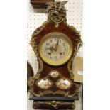 A circa 1900 French burr walnut, gilt metal mounted and porcelain inset hanging wall clock, having