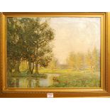 C Harrison - river landscape, oil on canvas, signed lower left, 38x50cm