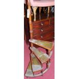 A reproduction yew and green leather inset set of library steps, of curved form, h.158cm