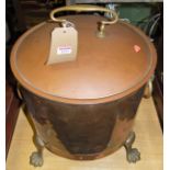 An early 20th century copper and brass mounted circular coal bucket, with removable cover, dia.
