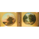 English school - Cattle watering, and Returning home at sunset, pair, oil on board, each framed as