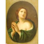 19th century school - bust portrait of woman praying, oil on canvas, re-lined, 60x48cm