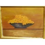 Early 20th century school - still life with sunflowers, oil on panel, 22x29cm