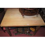 A Victorian pine round cornered kitchen table, having single end drawer on square tapering supports,