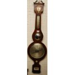 An early 19th century rosewood four dial wheel barometer, the lower silvered scale signed