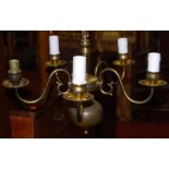 Dutch style brass six light ceiling pendant together with other modern ceiling pendants, pair of