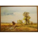 Alwyn Crawshaw - rural landscape scene with boy on shire horse, oil on canvas, signed lower right,