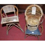 Three various early 20th century wicker dolls chairs