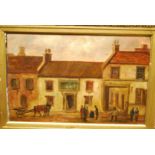 Samuel E***gh - Figures with horse and cart before a public house, oil on canvas, indistinctly