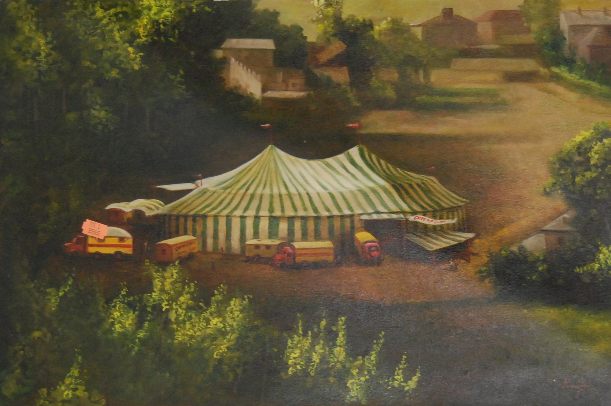 Thong Sen, (20th century), Chipperfield's tent at dusk, signed lower right, oil on canvas, 40 x