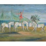 J Girgo*** - Palamino at Fossett's Circus, oil on board, monogrammed and dated '77 lower right, 30 x