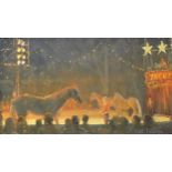 John Stillman (b.1968) - Tom Roberts and the Palominos (Zippo's Circus), oil on board, signed